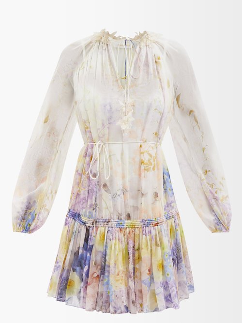 Zimmermann - Rhythmic Floral-print Cotton-blend Mini Dress - Womens - Floral