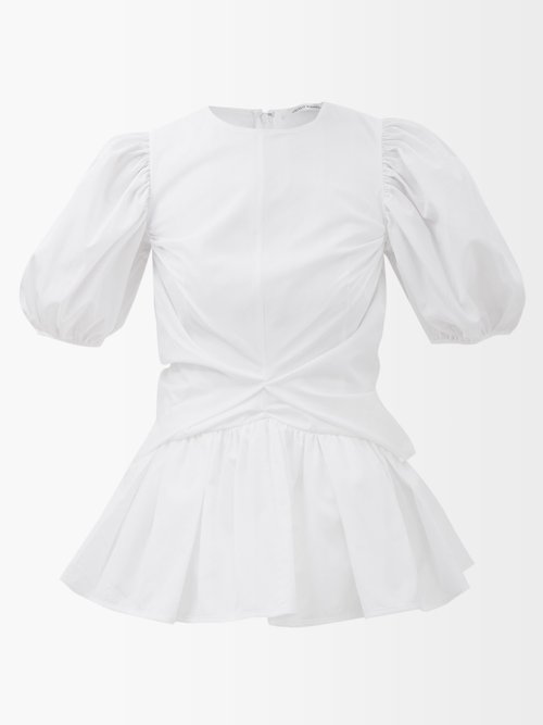 Cecilie Bahnsen Puff-sleeve Draped Peplum Top In White | ModeSens