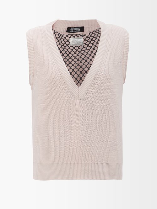 Raf Simons - Fishnet-panel Cotton Sweater Vest - Womens - Pink