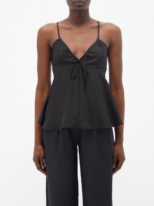 Fil De Vie Lila V-neck Silk Cami Top In Black