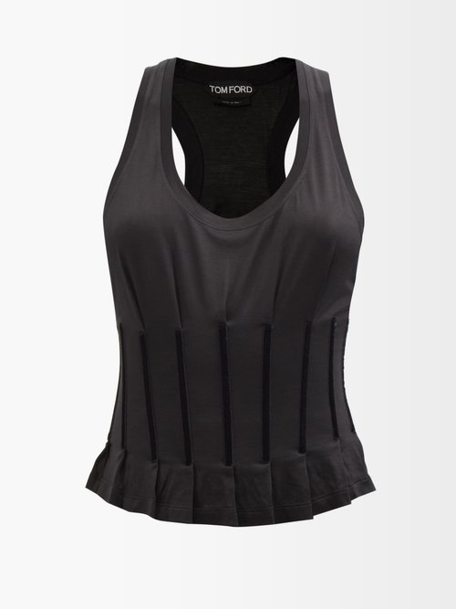 Tom Ford - Corset-panelled Silk-jersey Tank Top Black