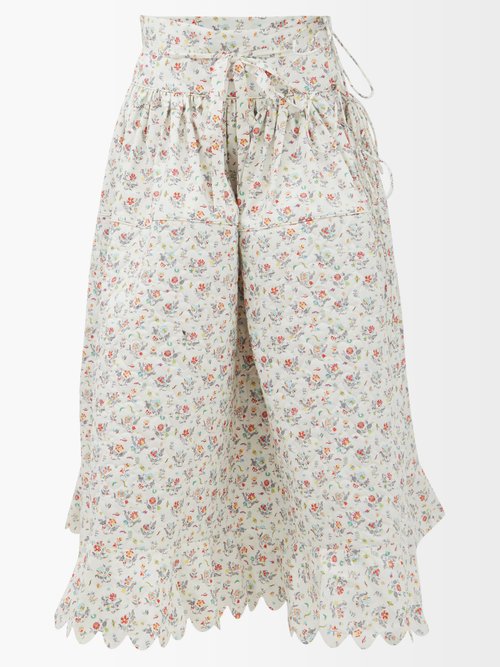 Horror Vacui Chloe Floral-print Scalloped-edge Cotton Skirt In White Multi