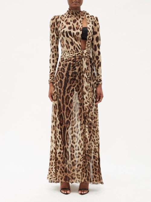 Dolce & Gabbana - Leopard-print Silk-georgette Dress - Womens - Leopard