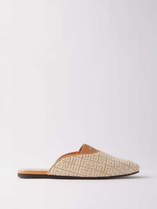 Givenchy 4g-embroidered Faux-raffia Mules In Beige | ModeSens