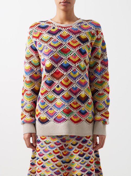 Chloé - Scallop-crochet Cashmere-blend Sweater Multi