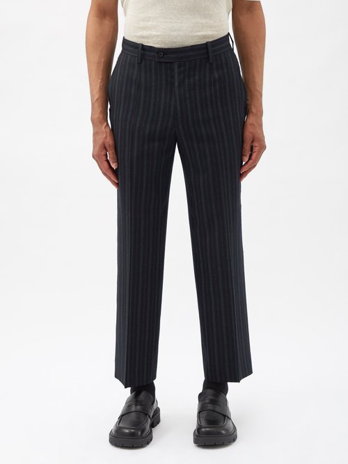 Maison Margiela - Frayed Striped-twill Trousers - Mens - Indigo