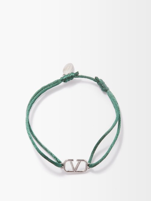 valentino garavani - v-logo cord bracelet mens dark green