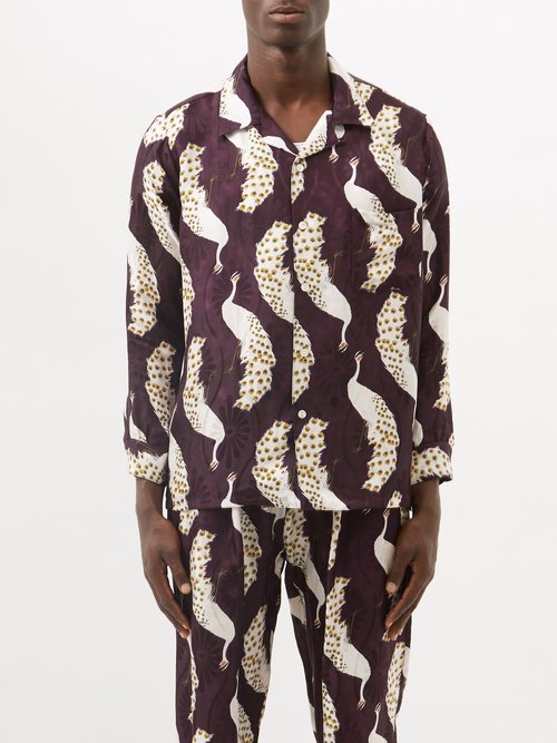 Nipoaloha Peacock-print Silk-twill Shirt In Purple Multi