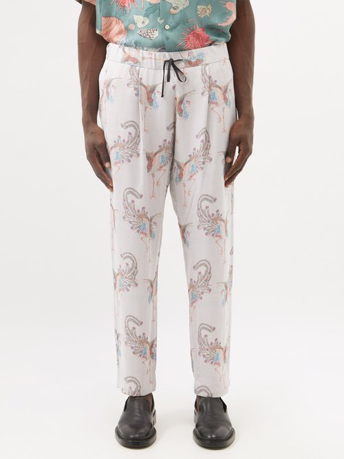 Nipoaloha Phoenix-jacquard Twill Trousers In Grey Multi