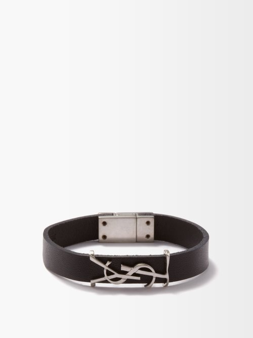 Saint Laurent – Ysl Leather Bracelet – Womens – Silver