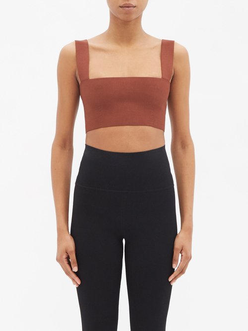 Victoria Beckham - Vb Body Square-neck Jersey Cropped Top Brown