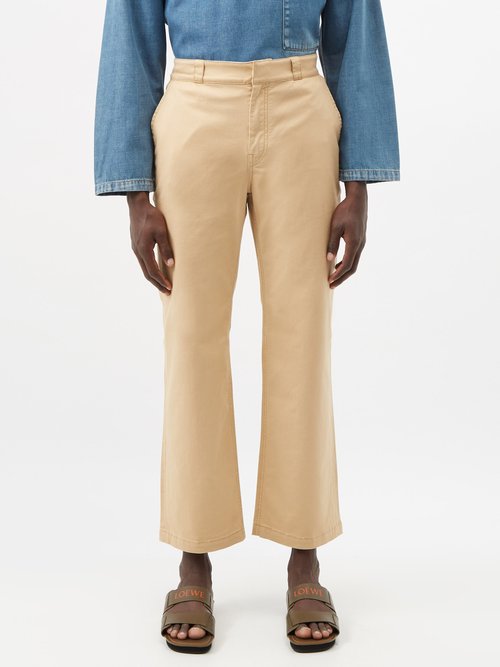 loewe paula's ibiza - cropped cotton-blend twill straight-leg trousers mens dark beige