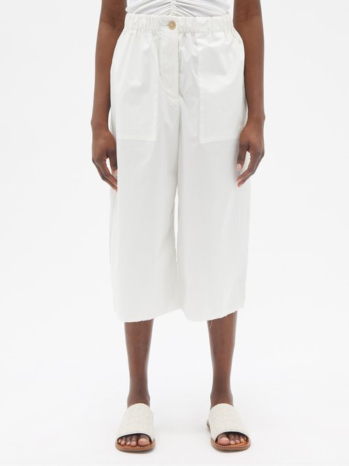 loewe paula's ibiza - raw-hem wide-leg cotton-poplin cropped trousers womens white