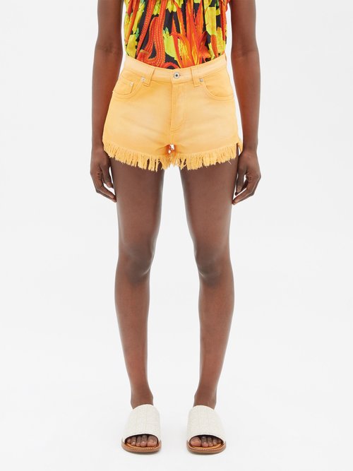loewe paula's ibiza - high-rise denim shorts womens orange