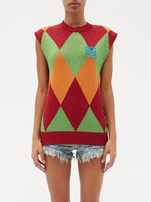 Loewe Paula's Ibiza Harlequin-intarsia Lamé Sweater Vest | Smart