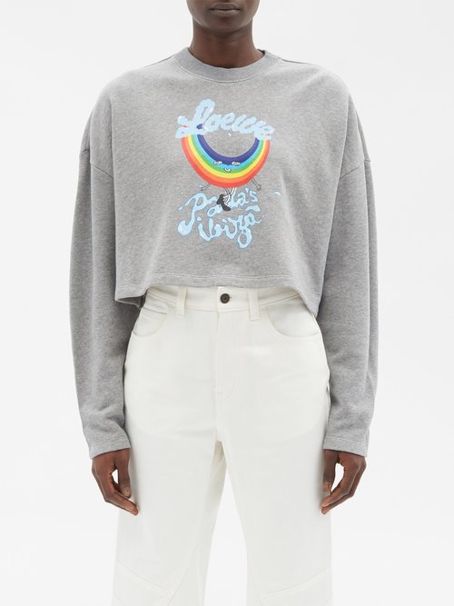 loewe paula's ibiza oewe - rainbow-print cotton-blend cropped sweatshirt womens grey