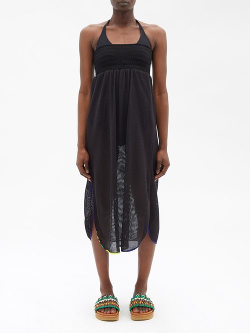 loewe paula's ibiza - mesh and jersey bandeau dress womens black
