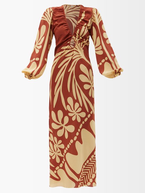 Buy Johanna Ortiz - Spirit Of The Era Printed Silk Dress Brown Multi online - shop best Johanna Ortiz clothing sales