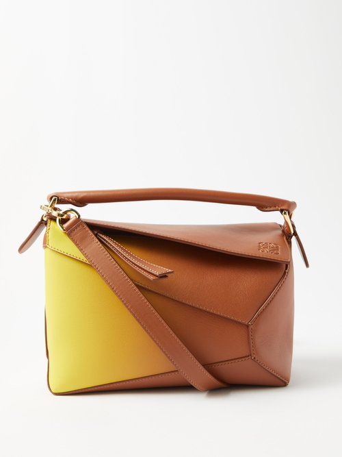 Loewe Puzzle Edge Small Grained Leather Cross Body Bag In Tan Multi