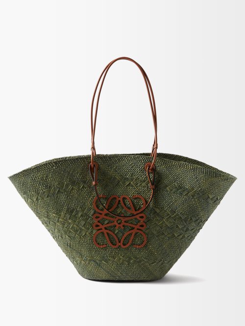 Loewe Anagram-appliqué Faux-raffia Basket Bag In Green | ModeSens