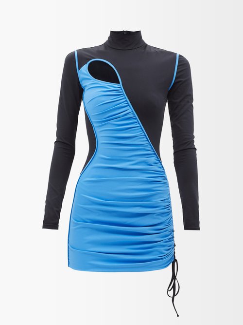 David Koma – Cutout Ruched-jersey Mini Dress Black Blue