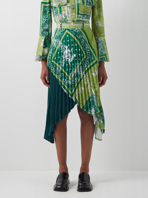 Womens Clothing Skirts Mid-length skirts Thebe Magugu Sisterhood Pleated Bandana-print Crepe Skirt in Green 