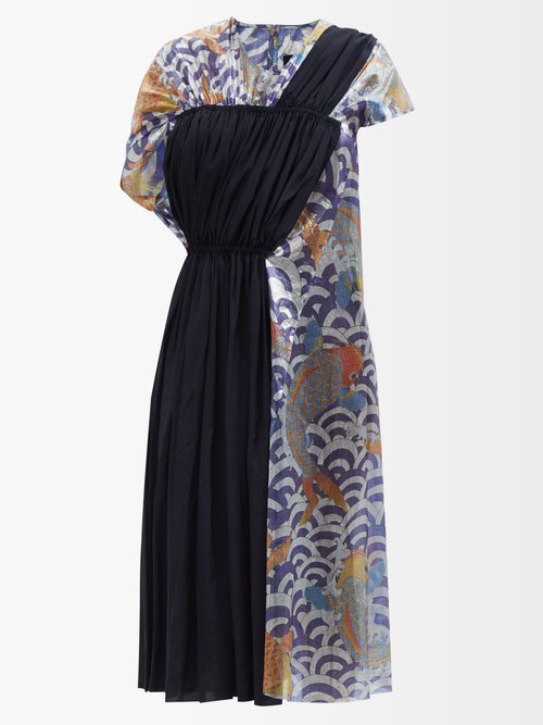 Junya Watanabe - Layered Koi-print Lamé Dress Blue Multi