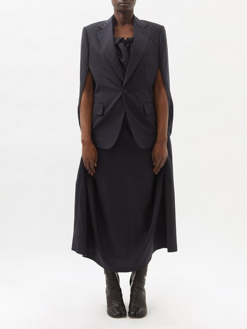 Junya Watanabe - Pinstriped Wool-blend Blazer Midi Dress Navy Multi