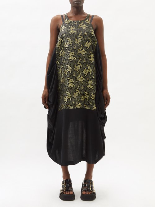 Junya Watanabe - Brocade-panelled Crepe Midi Dress Gold Multi