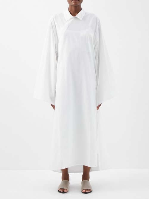 The Row - Numa Asymmetric Draped-back Cotton Dress White