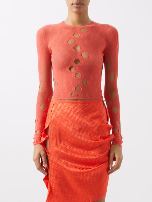 rui - onyx cutout mesh long-sleeved top womens orange