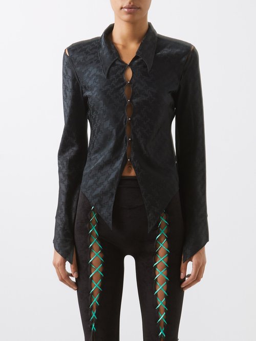 rui - cutout geometric silk-blend satin shirt womens black