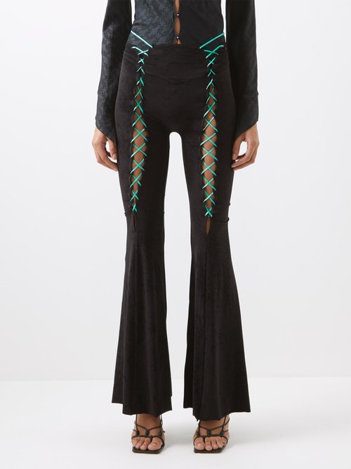 rui - lace-up jersey flared trousers womens black green