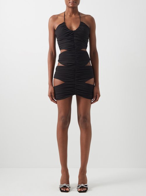 Monot - Ruched Cutout Jersey Mini Dress Black