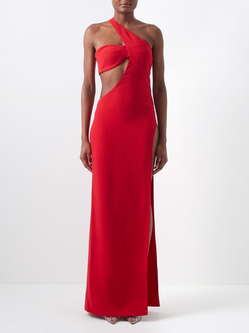 Monot - Asymmetric Cutout Crepe Dress Red