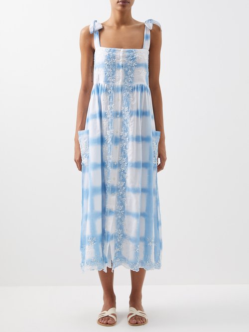 Juliet Dunn Square-neck Dye-check Cotton Midi Dress | ModeSens
