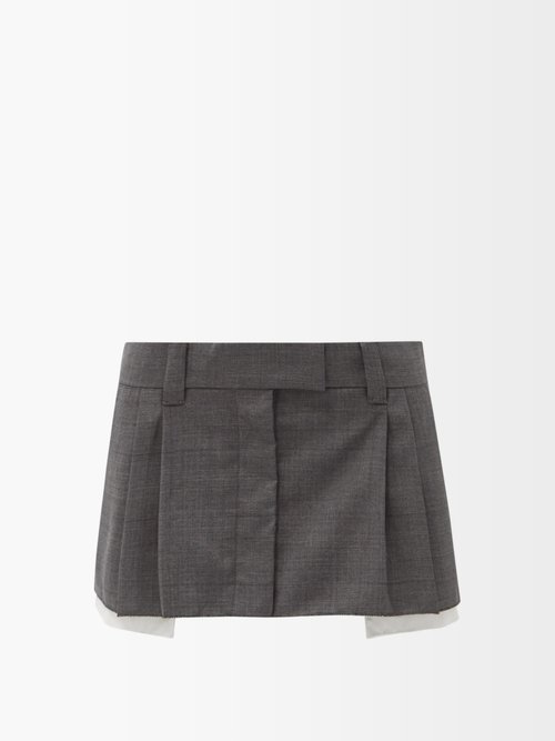 Miu Miu - Prince Of Wales-check Wool Mini Skirt - Womens - Grey