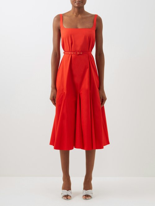 Emilia Wickstead Marita Scoop-neck Belted Cotton Dress In Red | ModeSens