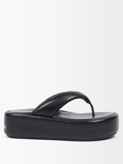 Balenciaga - Rise Padded Flatform Leather Sandals - Womens - Black