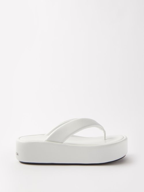Balenciaga – Rise Leather Flatform Flip Flops White