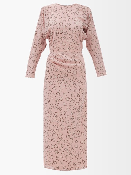 Raey – Sprig Floral-print Side-tuck Silk Dress Pink Multi