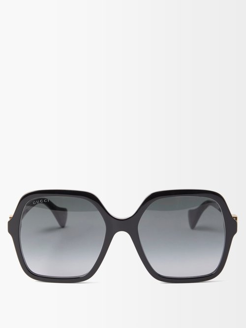 Gucci - Oversized Hexagonal Acetate Sunglasses - Womens - Black