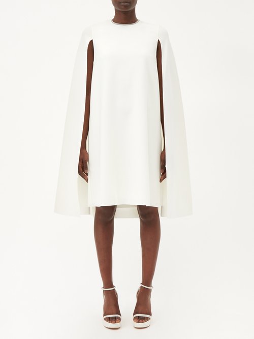 Roksanda Twiggy Lace-trimmed Crepe Cape Mini Dress In Ivory
