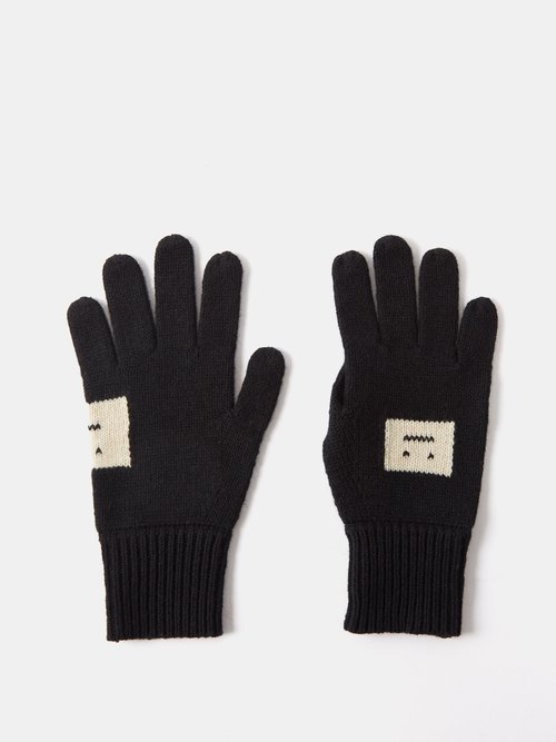 Acne Studios - Keanu Face Patch Logo Wool-blend Gloves - Mens - Black Multi