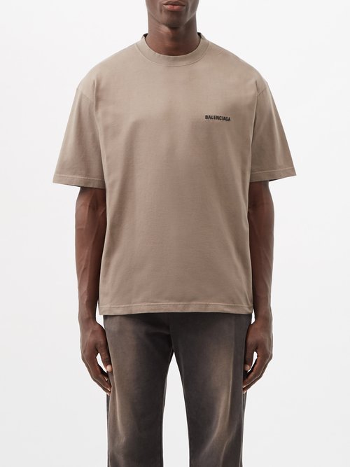 Balenciaga - Logo-embroidered Jersey T-shirt - Mens - Light Brown