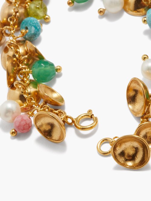 Curvy Beaded 24kt Gold-vermeil Bracelet In Gold Multi