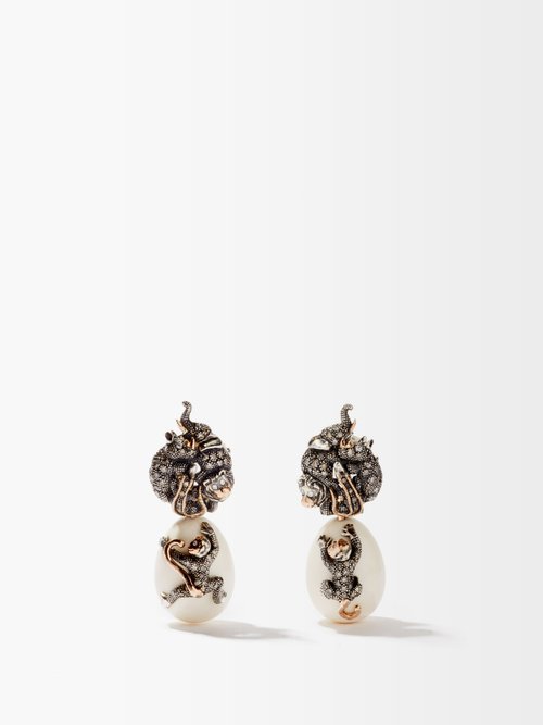 Bibi van der Velden Monkey And Mammoth-egg Diamond & Silver Earrings