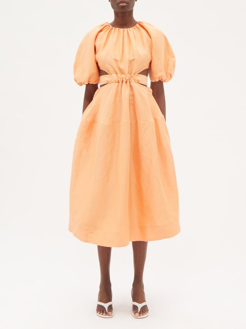 Aje Mimosa Cutout Cotton Midi Dress In Orange