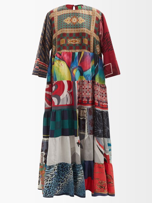 Rianna + Nina - Patchwork Vintage-silk Maxi Dress Multi