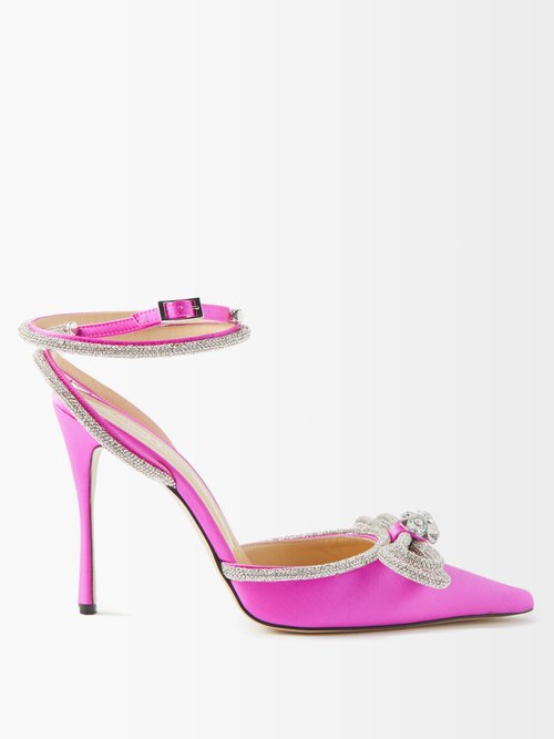 Mach & Mach - Double-bow 110 Crystal-embellished Satin Pumps Pink ...
